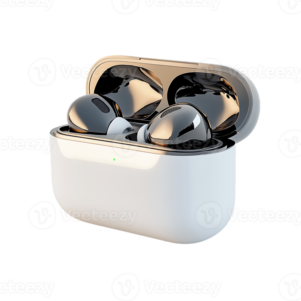 Wireless Earbuds in Metallic Charging Case png