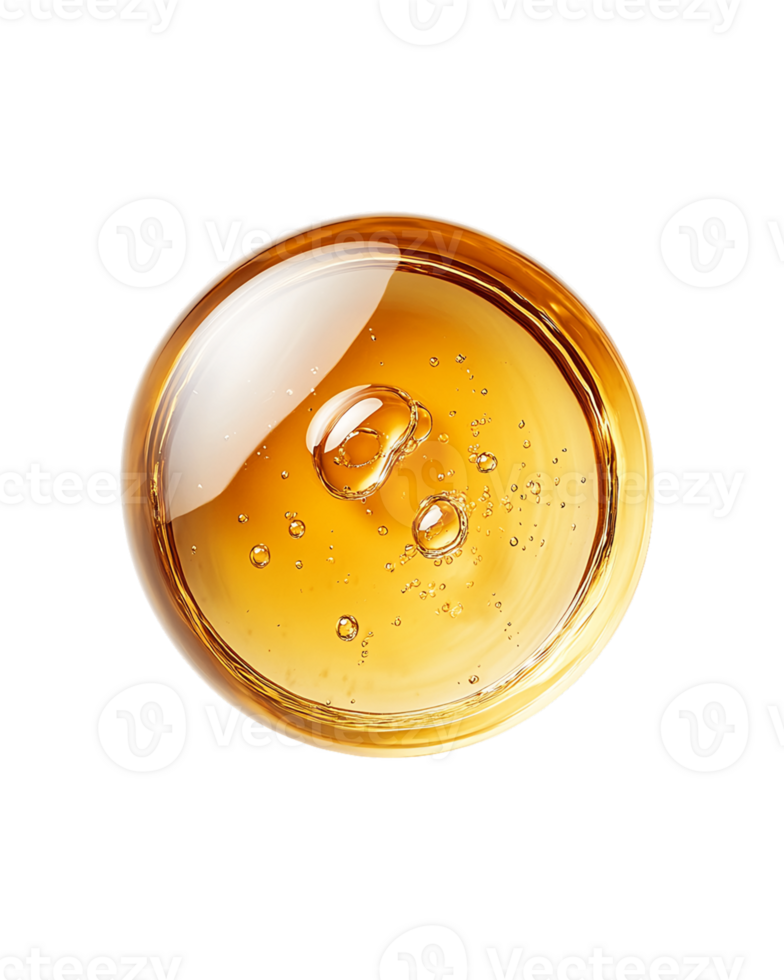 Amber Liquid Droplet with Bubbles on Transparent Background png