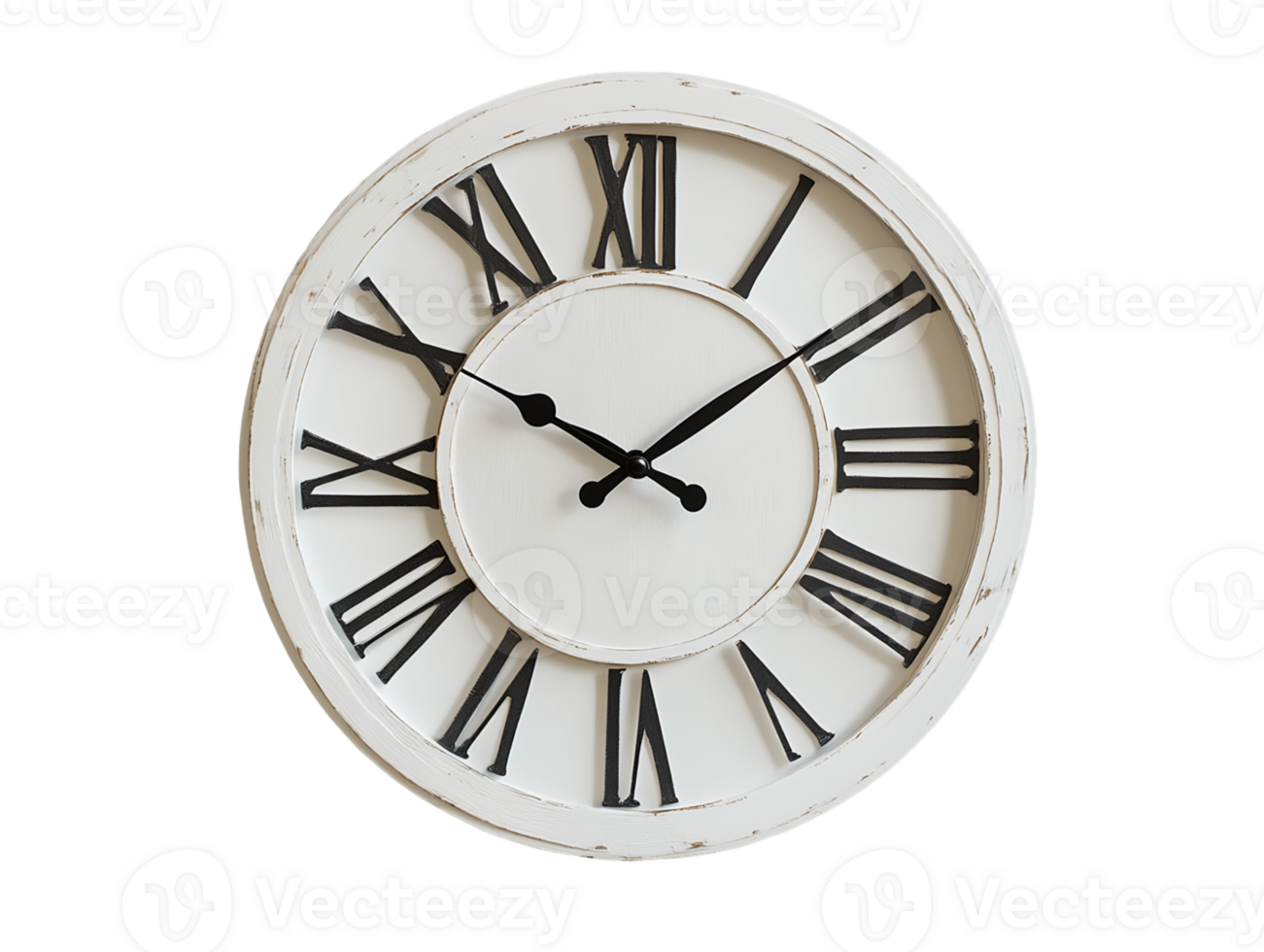 White Round Wall Clock with Black Roman Numerals png