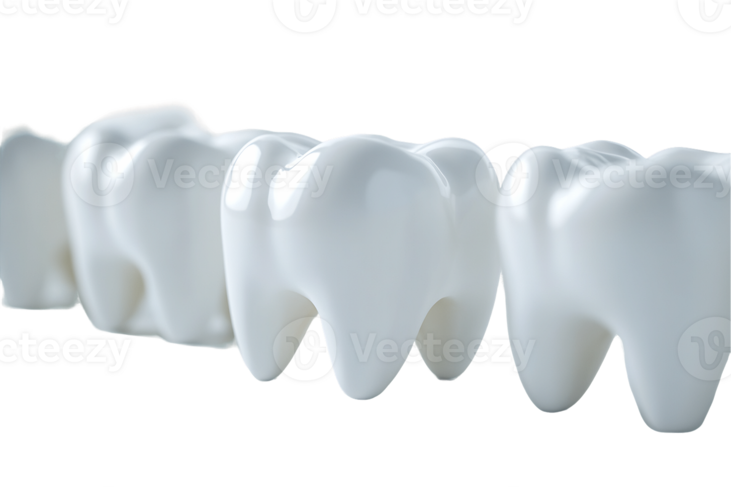 Closeup of a Row of Shiny White Teeth on Transparent Background png