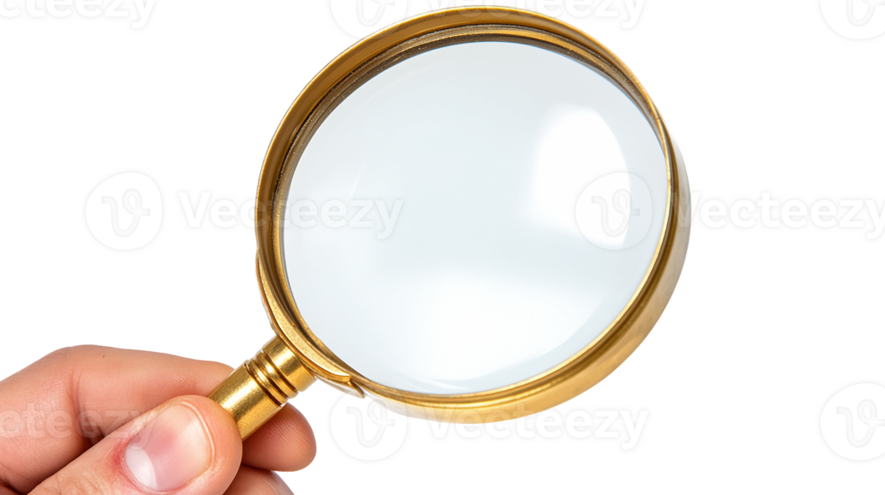 Hand Holding a Gold Magnifying Glass on Transparent Background png
