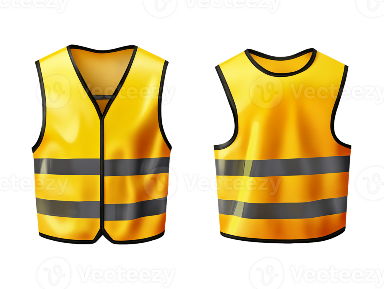 Bright Yellow Safety Vest with Reflective Stripes on Transparent Background png