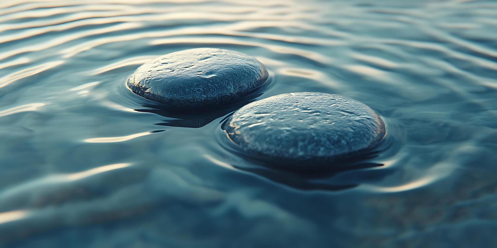 Two smooth stones resting in calm water with gentle ripples photo