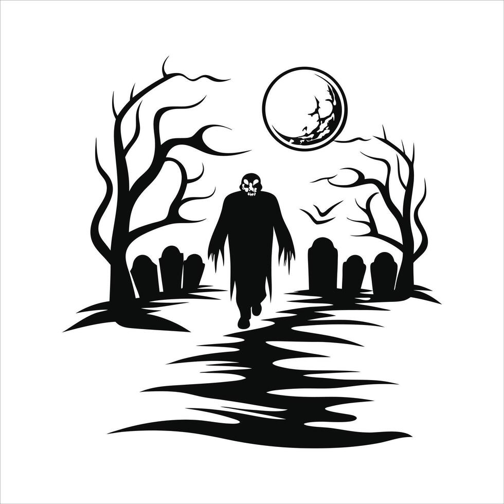 vampire walking through foggy graveyard full moon vector