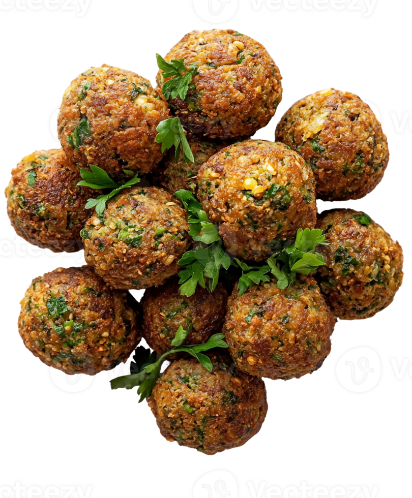 Overhead View of Golden Brown Falafel Balls with Parsley png
