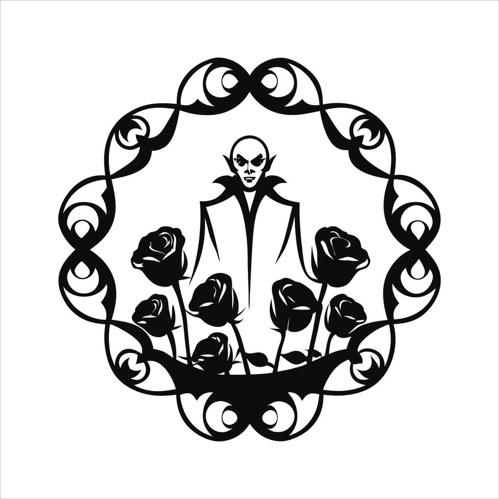 vampire surrounded by black roses baroque frame vector