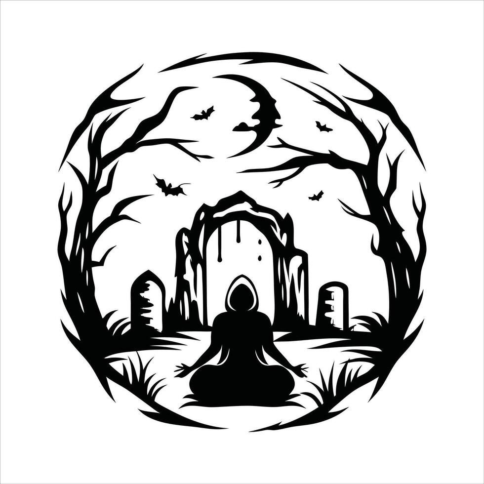 vampire meditating in ancient ruins blood magic vector