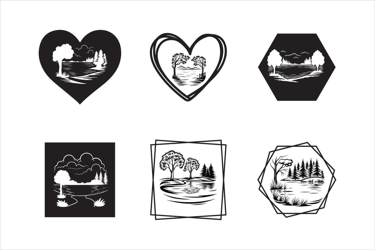 Boho Lake Scene Design Pack vector