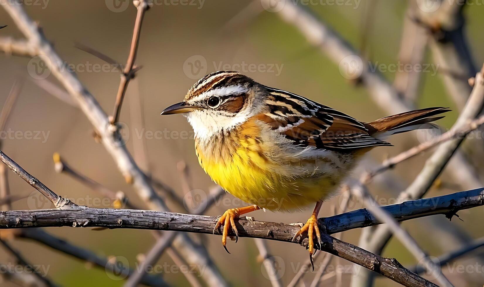 A brilliantly patterned Cactus Wren perches on a branch in the south Texas scrub country as it forag... photo
