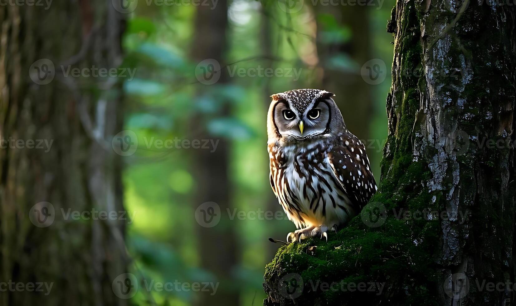 A Northern Spotted Owl Strix occidentalis caurina in an old growth forest photo
