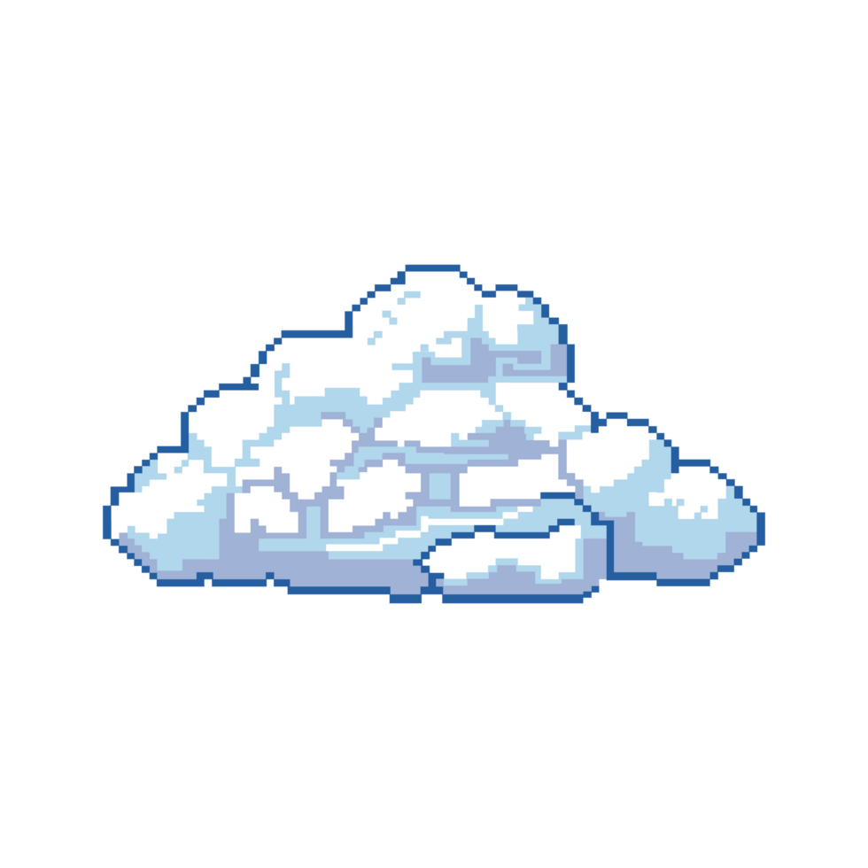 A fluffy pixel art cloud with soft blue shading and a retro aesthetic on a transparent background- png