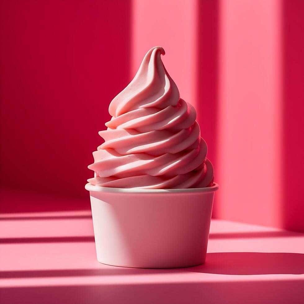 A pink ice cream cone on a pink background photo