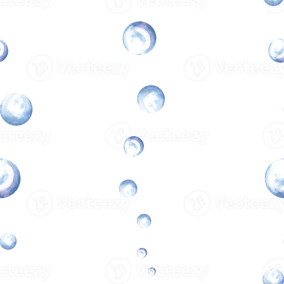 Streams of water bubbles vertical watercolor seamless pattern for kids designs. Stripes of transparent spheres from air different size. Hand drawn illustration splater round blobs for babies textile. png