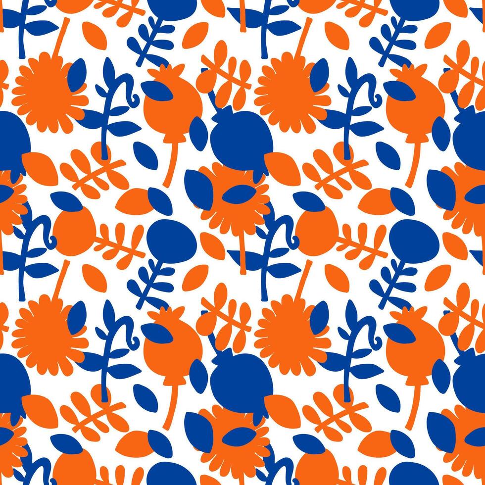 Vintage botanical seamless pattern, wrapping paper. Modern blue flowers for creativity. vector