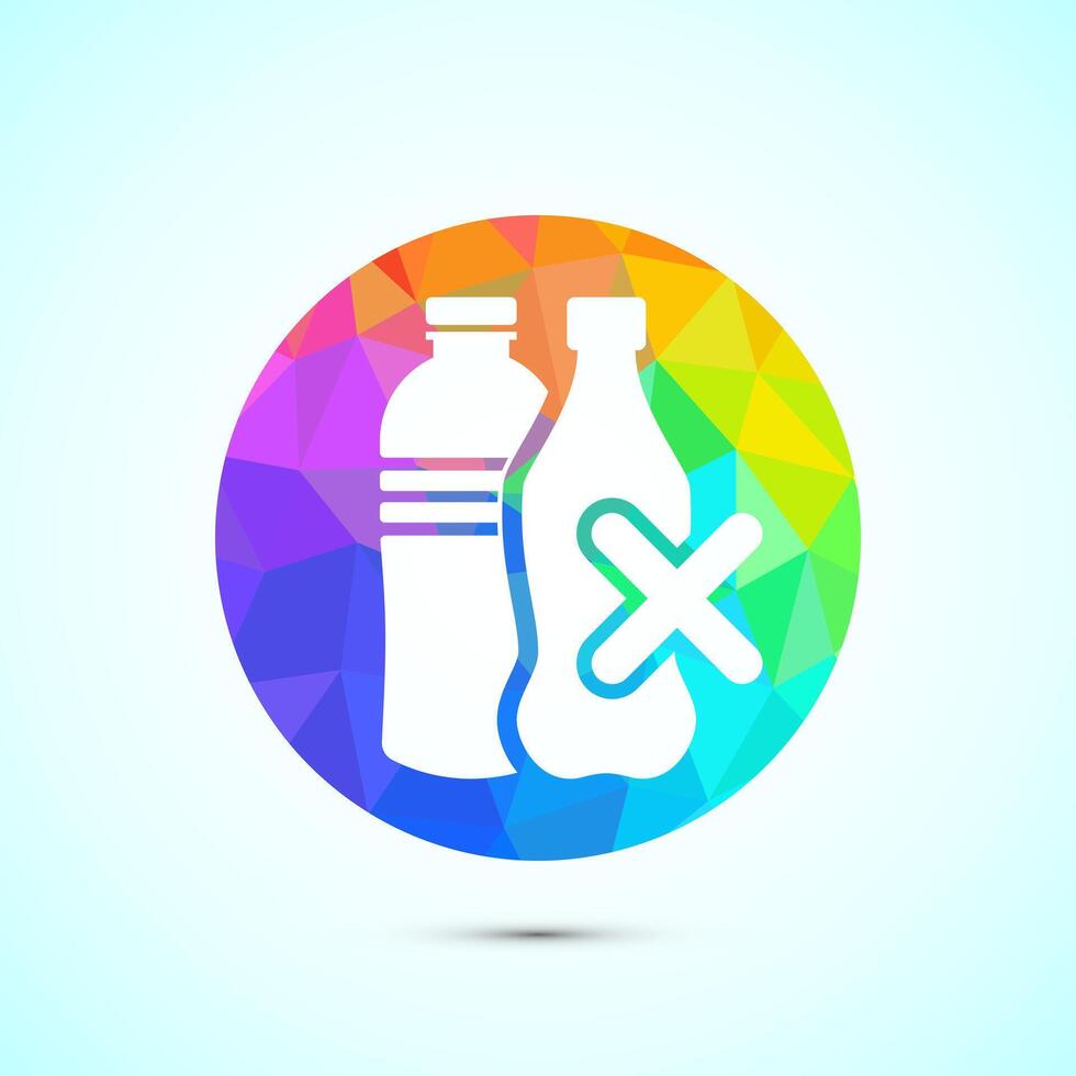 Plastic free icon design illustration, No plastic product symbol in low poly style vector