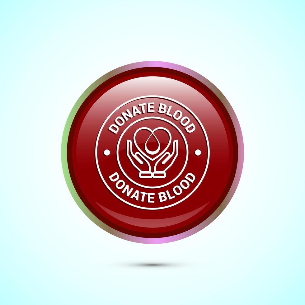 Blood donation icon design illustration, Donate blood badge label sign, Red color round button design vector
