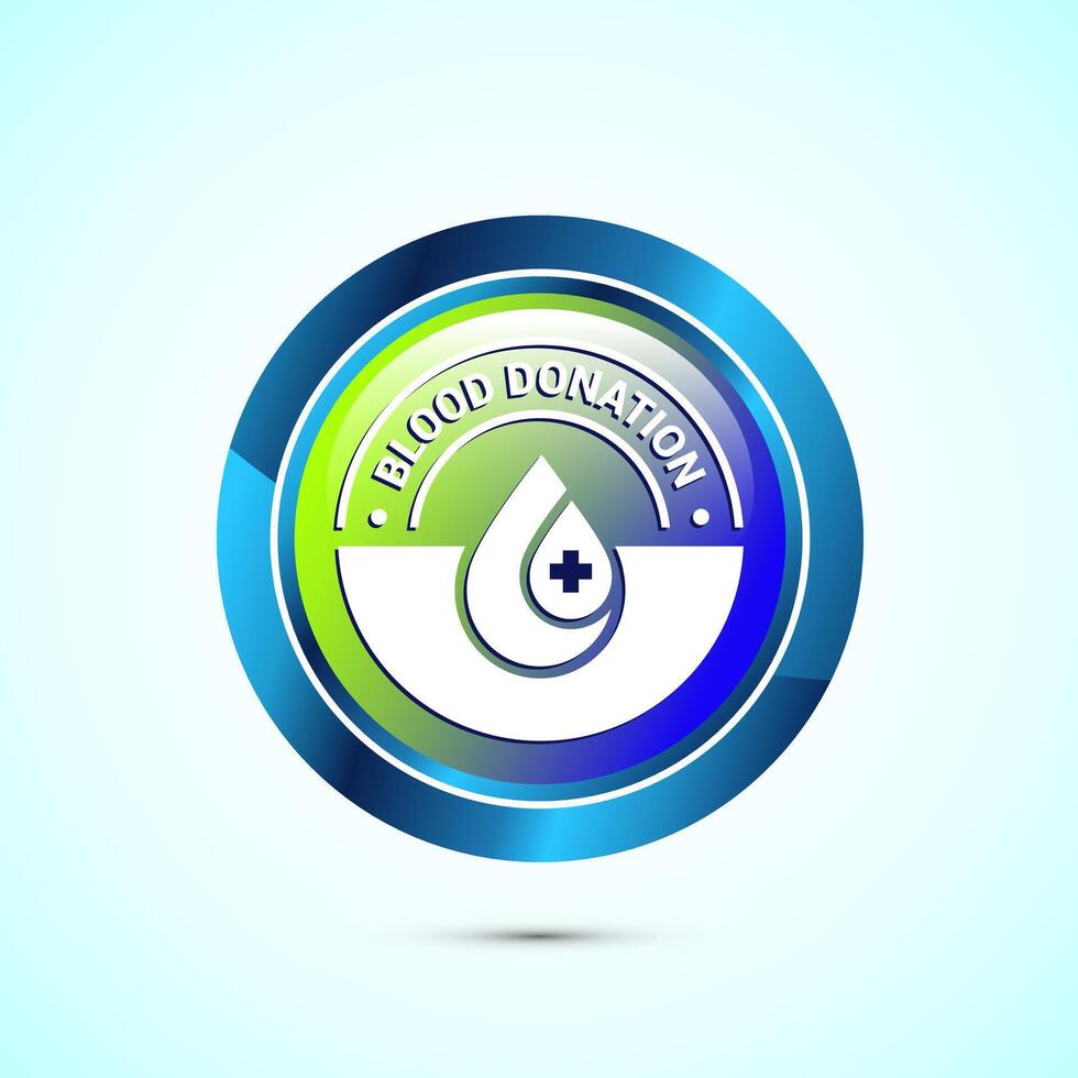 Blood donation icon design illustration, Donate blood badge label sign, Glossy round button design vector