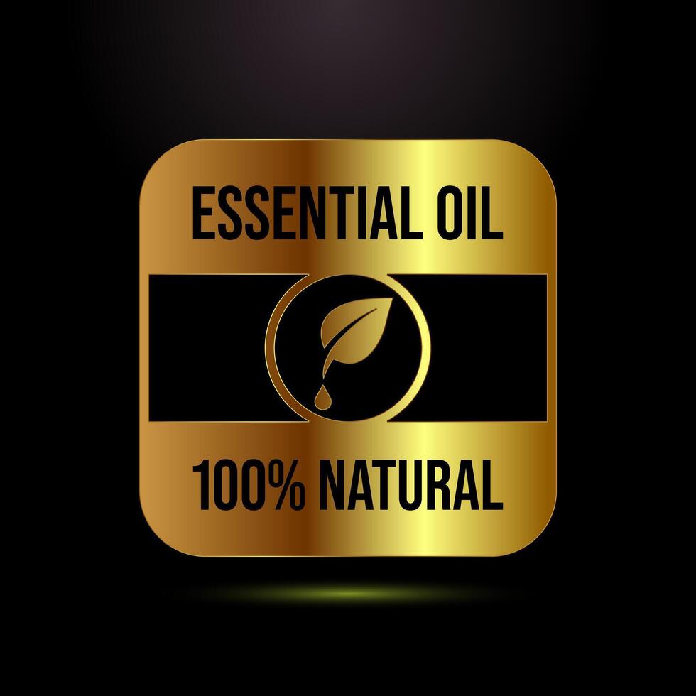 Essential oil icon, 100 percent essential oil icon label sign in gold color style vector
