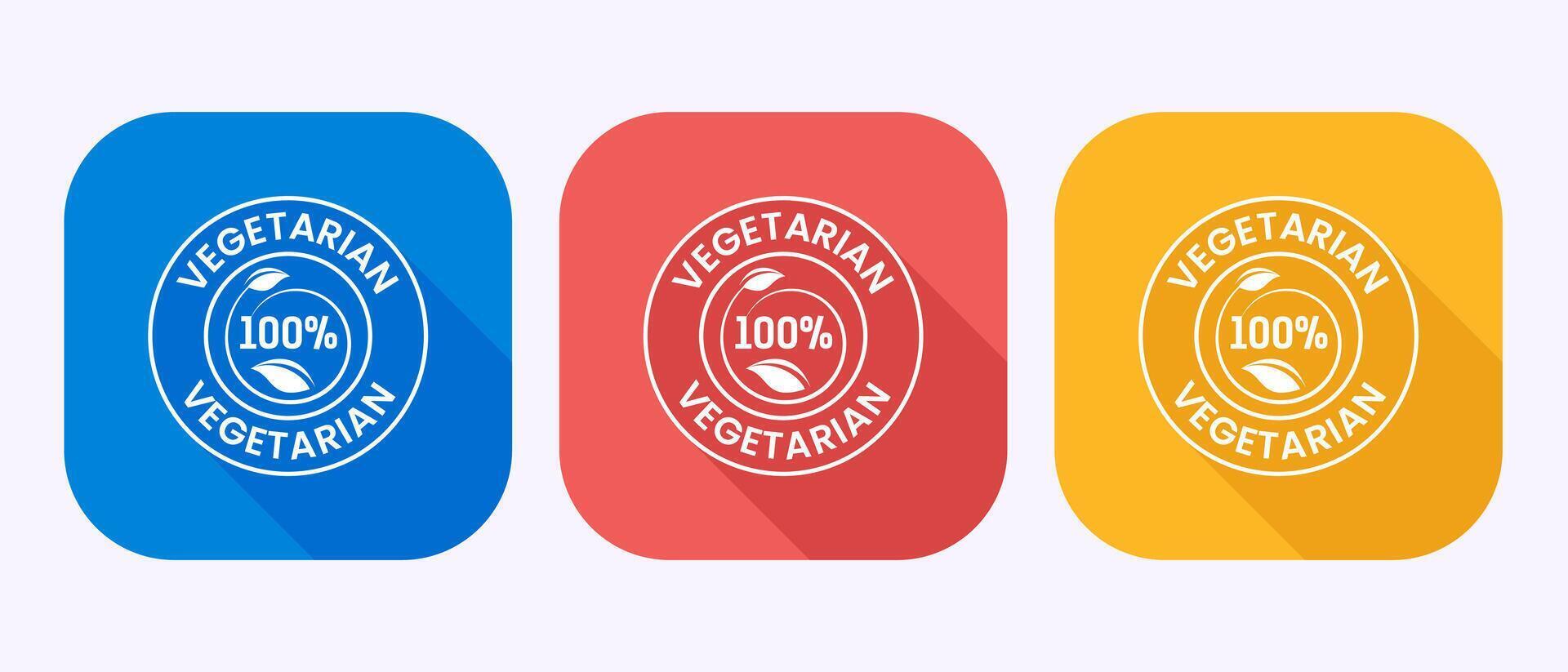 100 percent vegetarian icon design illustration, Vegan product label in shadow button design vector