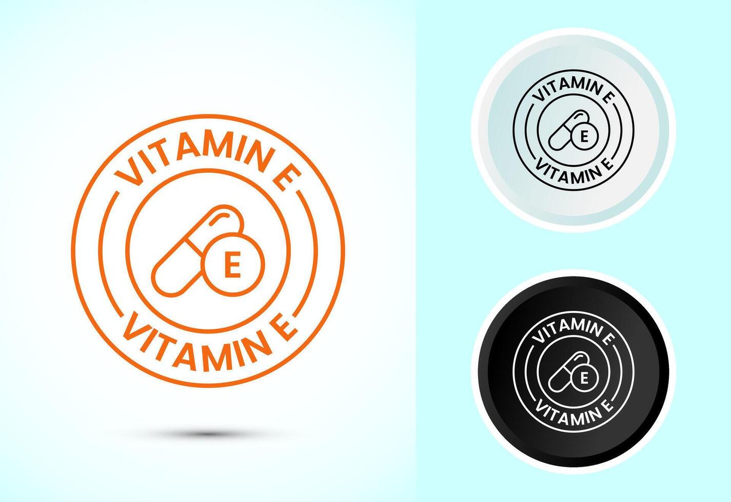 Vitamin E icon illustration. Vitamin E sign symbol in color, black and white vector
