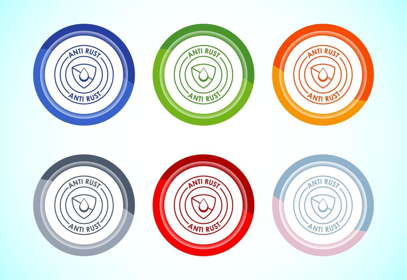 Anti rust icon illustration. Anti oxidation, Rust resistant sign, 6 color button design set vector