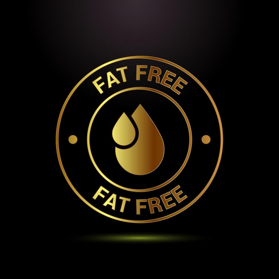 Fat free icon design illustration. Zero fat circle label in gold color style vector