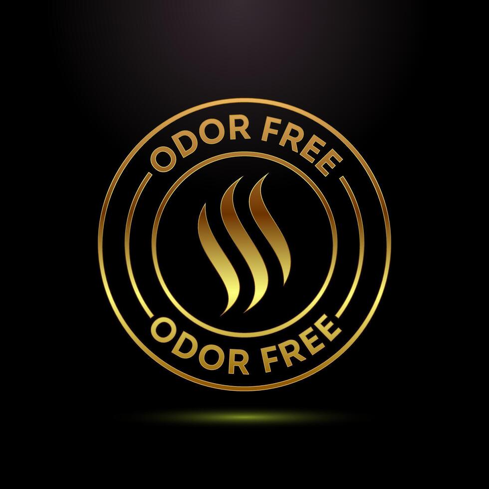 Odor control icon design illustration. Anti bad smell icon, Odor free label badge in gold color style vector