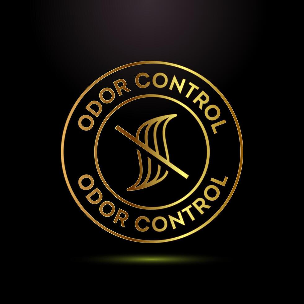 Odor control icon illustration. Anti bad smell icon, Odor free label badge in gold color style vector