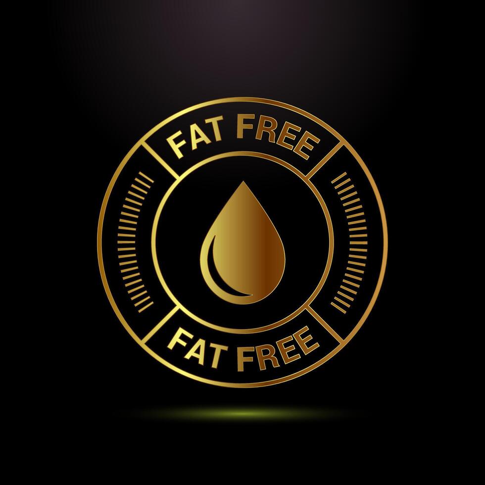 Fat free icon design. Zero fat circle badge in gold color style vector