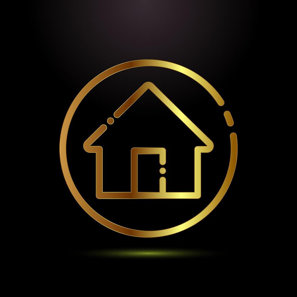 Home icon, main page icon sign in gold color style vector