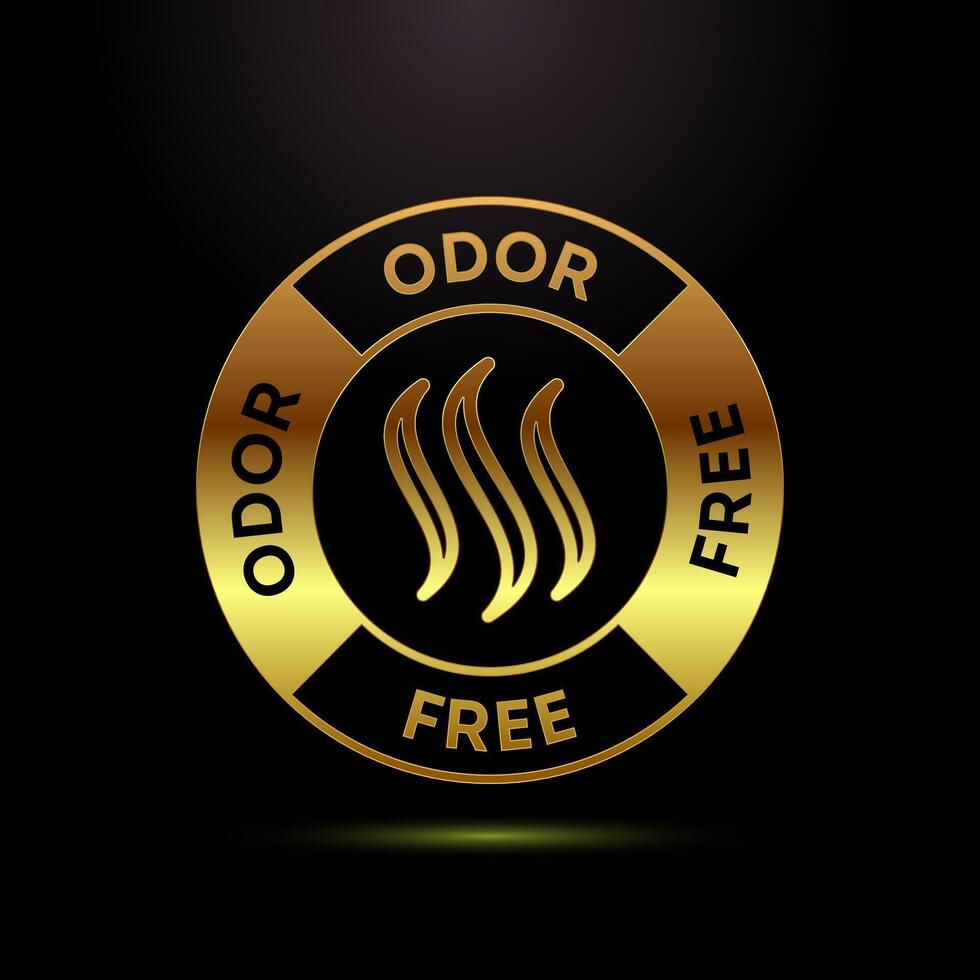 Odor control icon. Anti bad smell icon, Odor free label badge in gold color style vector