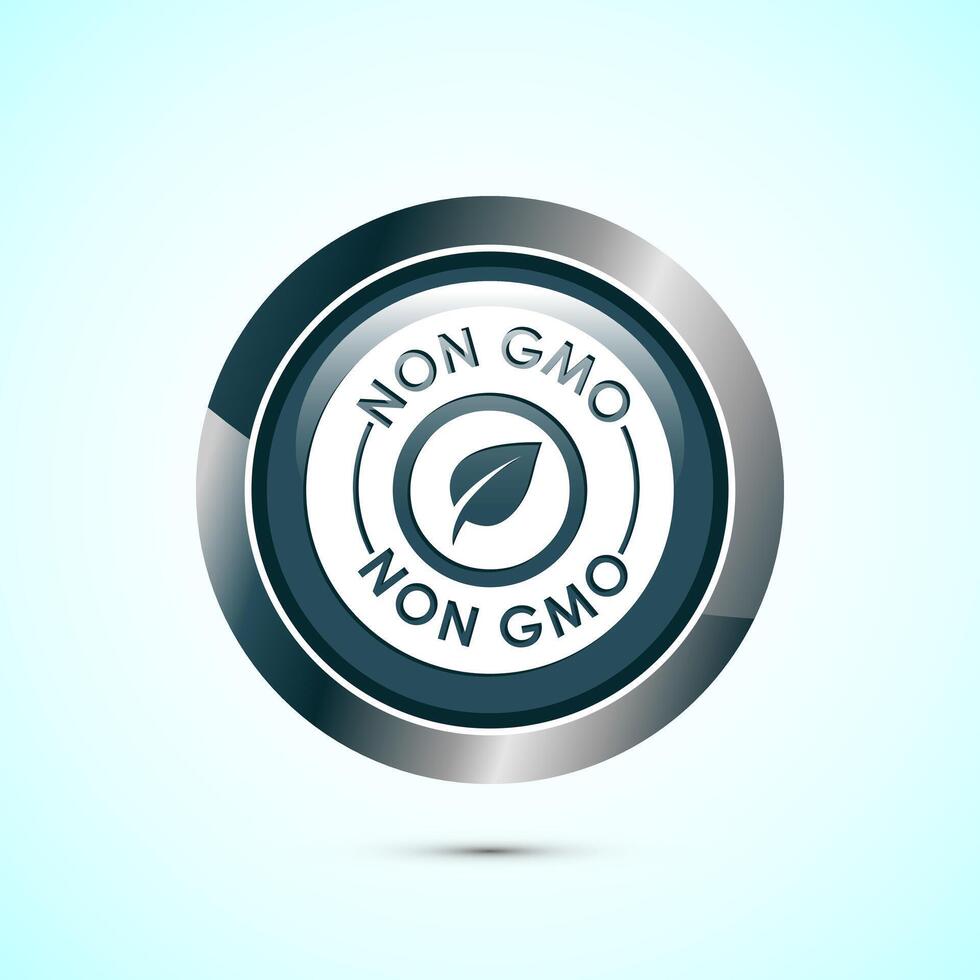 Non gmo icon design illustration, GMO free food label, Organic healthy food sign, Gray color round button design vector