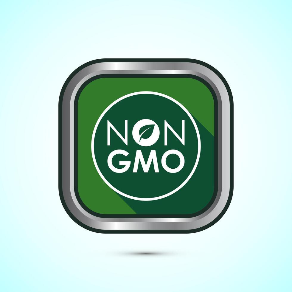 Non gmo icon design illustration, GMO free food label, Organic healthy food sign, Green color shadow button design vector