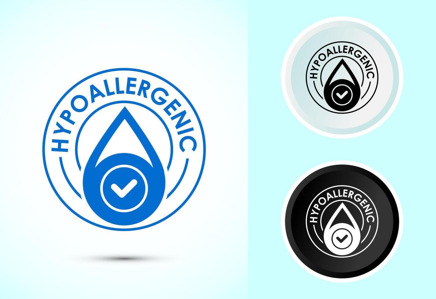 Hypoallergenic tested icon illustration. Cosmetic certification label in color, black and white vector