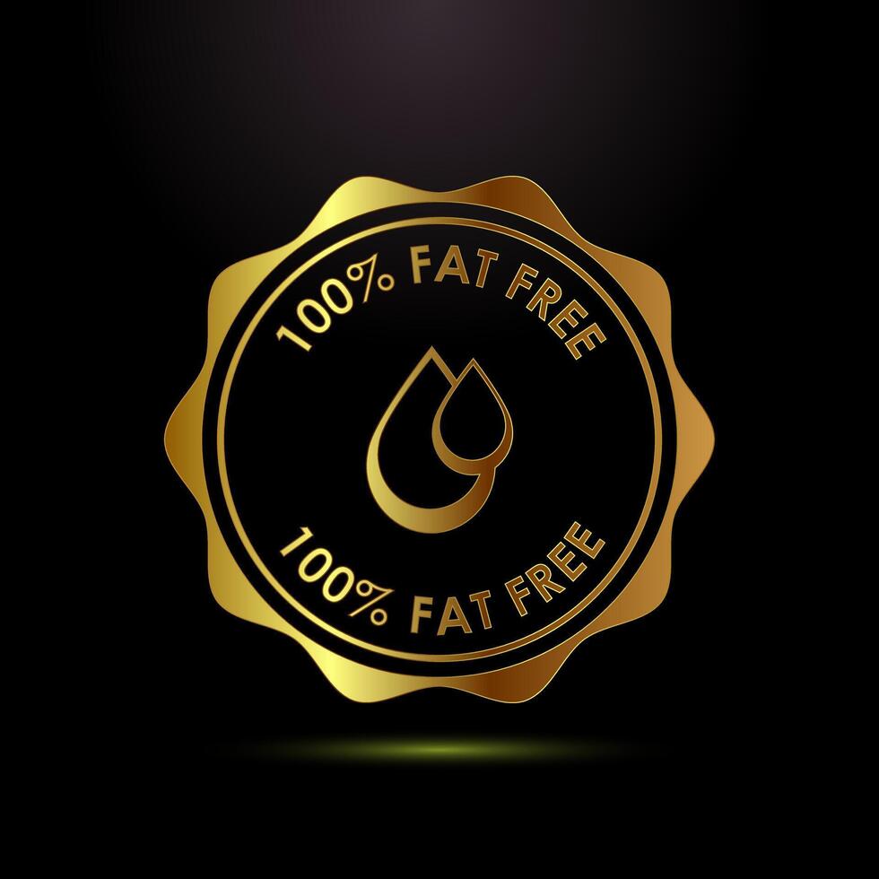 Fat free icon. Zero fat circle badge label in gold color style vector