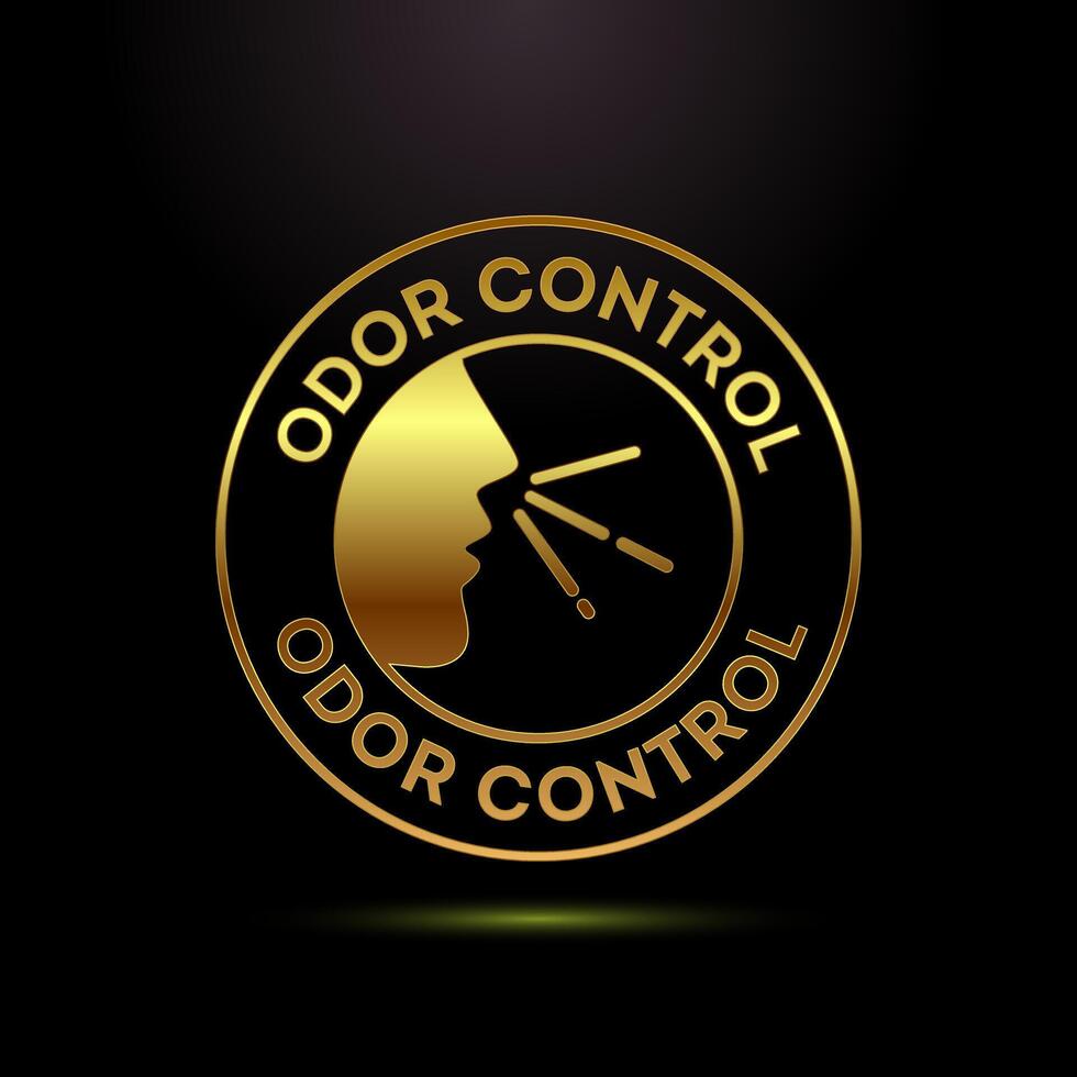 Odor control icon design illustration. Anti bad smell icon, Odor free badge in gold color style vector
