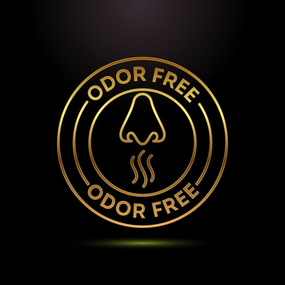 Odor control icon design illustration. Anti bad smell icon, Odor free label in gold color style vector