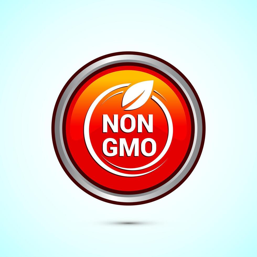 Non gmo icon design illustration, GMO free food label, Organic healthy food sign, Orange color round button design vector