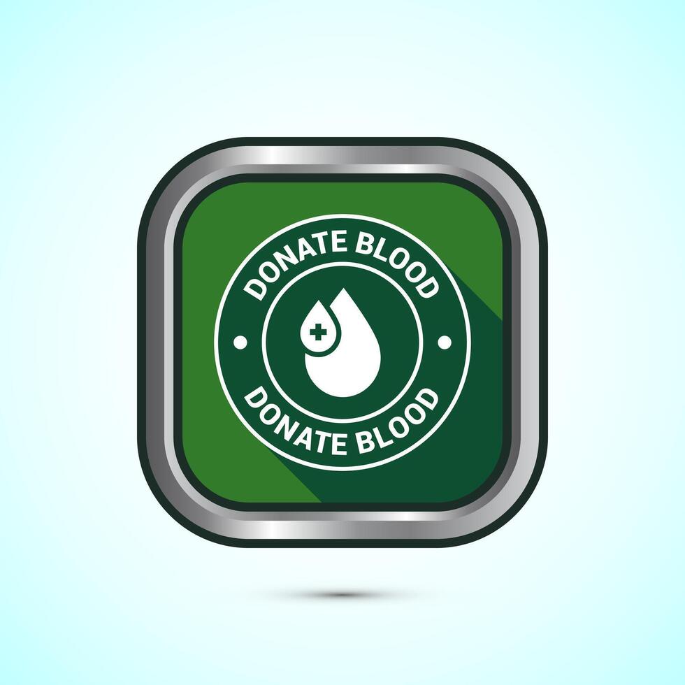 Blood donation icon design illustration, Donate blood badge label sign, Green color shadow button design vector