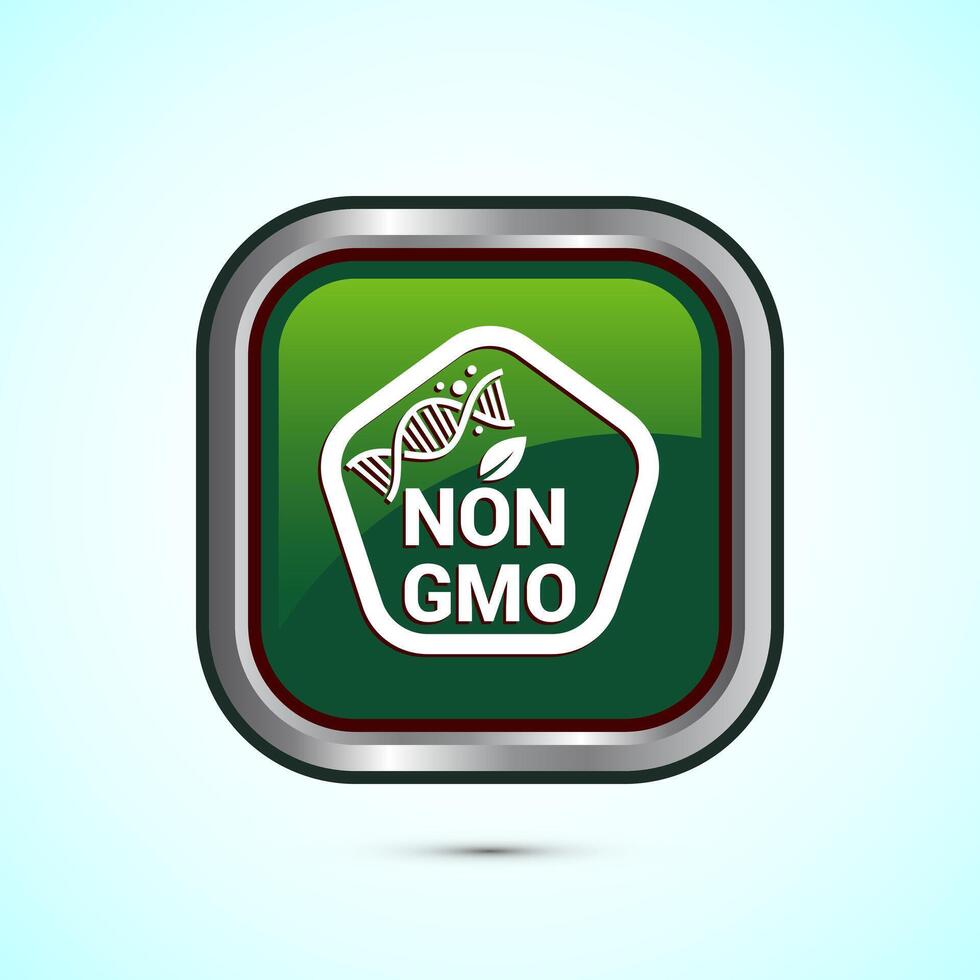 Non gmo icon design illustration, GMO free food label, Organic healthy food sign, Green color square button design vector