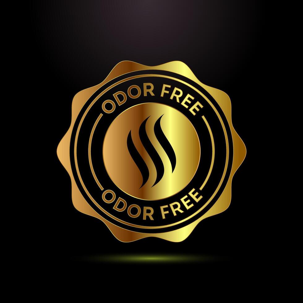 Odor control icon design. Anti bad smell icon, Odor free badge in gold color style vector
