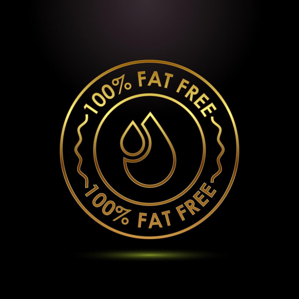 Fat free icon illustration. Zero fat circle badge label in gold color style vector