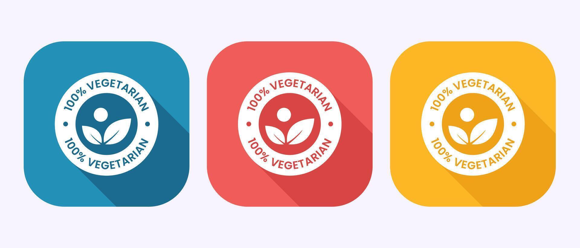 100 percent vegetarian icon illustration, Vegan product label badge in shadow button design vector