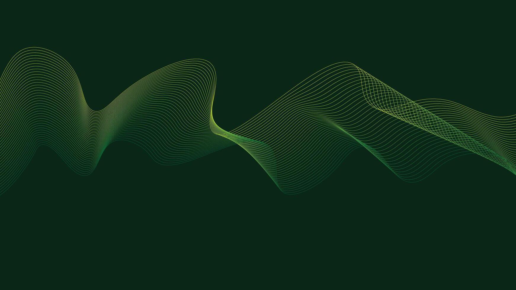 Green Wave Line Background. Abstract Digital Flow on Dark vector