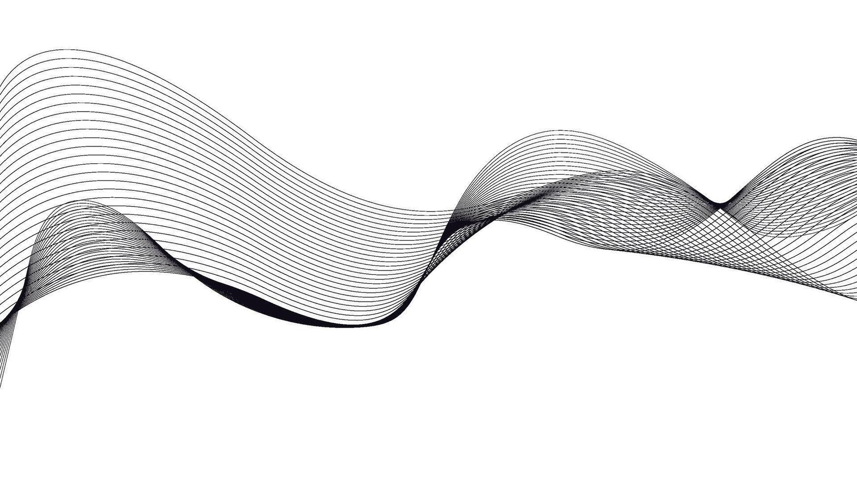 Abstract Black Wave Line Background on White. Minimal Flow Design vector