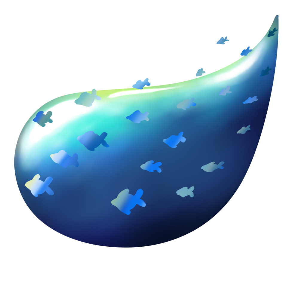 Cluster of fish swimming in a blue water drop background illustration png