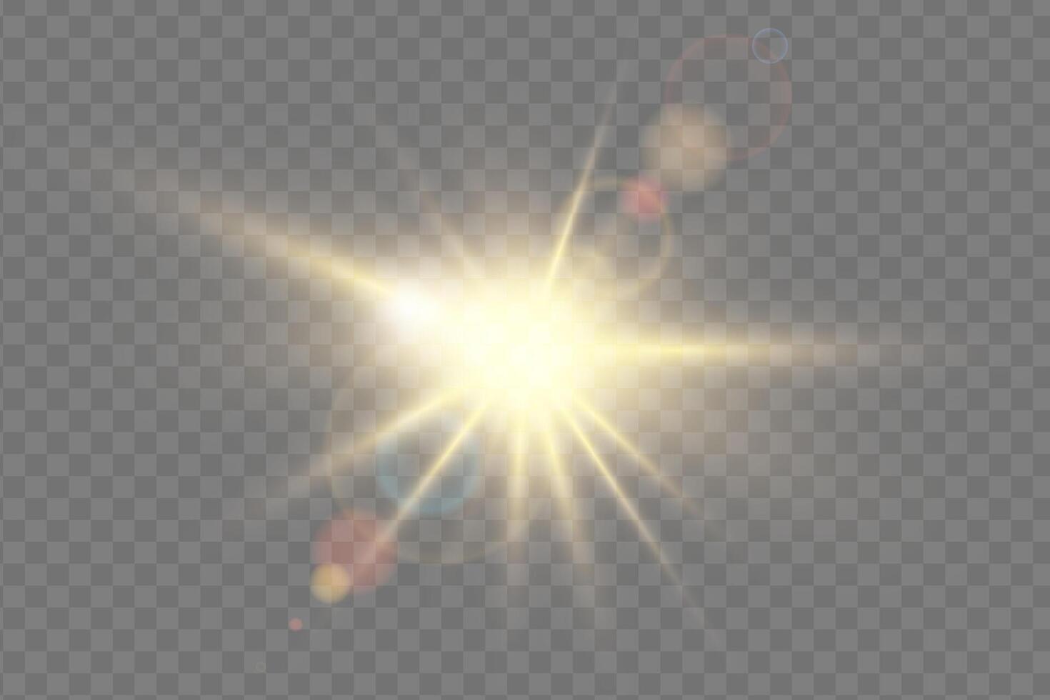 Bright sunburst with glowing yellow rays and radiant flare. Abstract sunlight effect with warm, shiny glow. Perfect for summer, weather and fantasy themes. illustration. vector