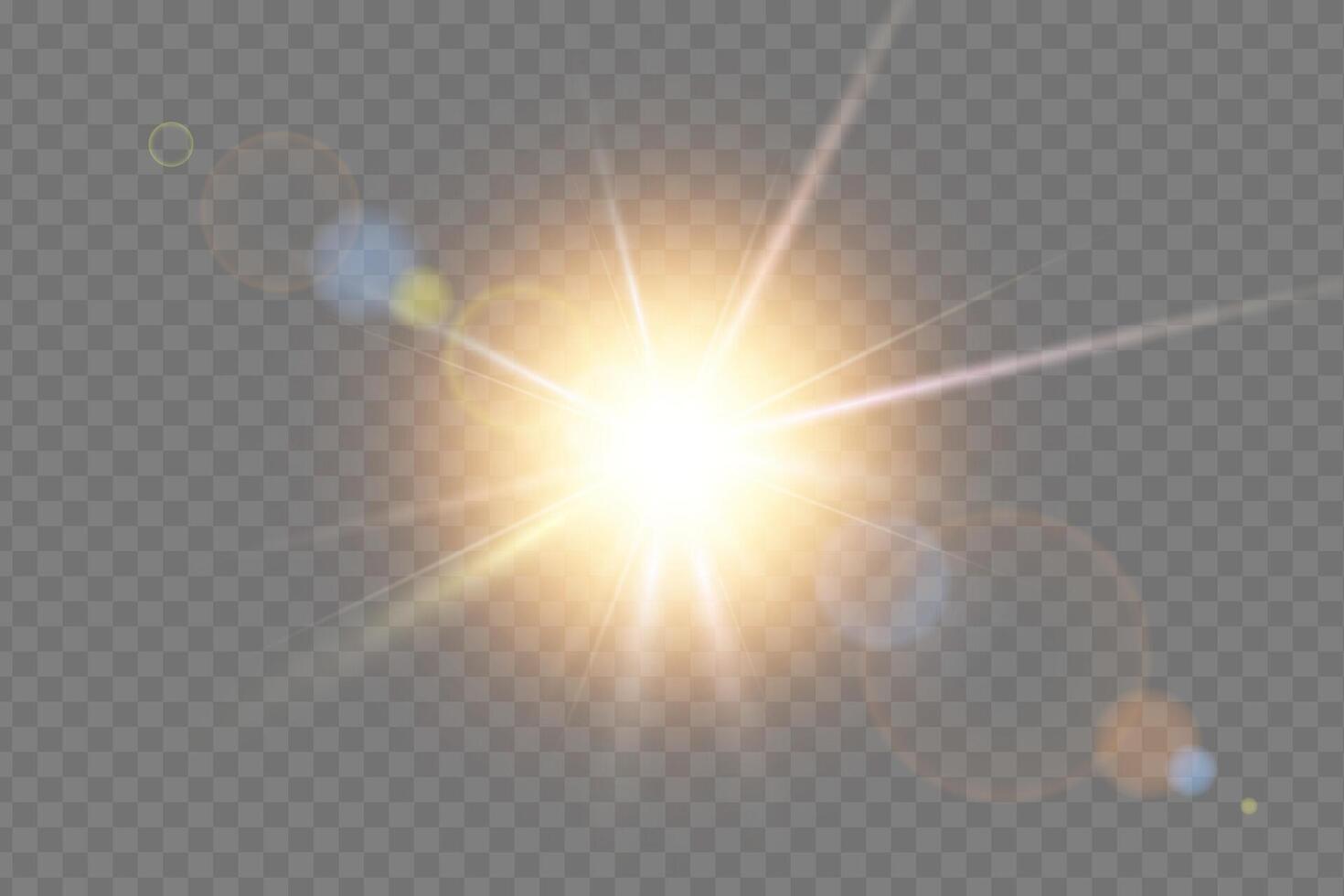 Bright sunburst with glowing rays and golden shine. Abstract sunlight effect with sparkling glare. Ideal for summer, nature and weather designs. illustration. vector
