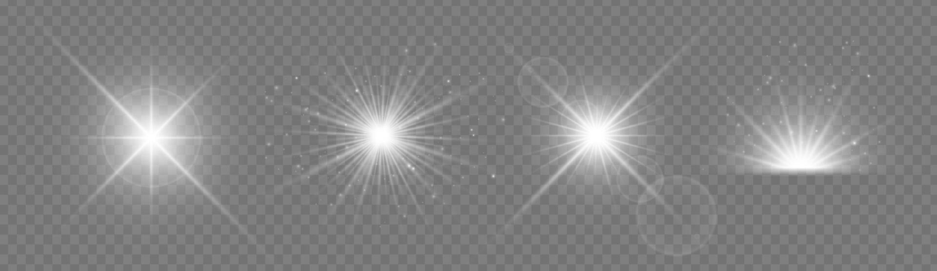 Shining starburst with lens flare and sparkling glow. Abstract light effect with radiant beams, glitter and bokeh. Realistic glowing element for festive, cosmic or magical designs. illustration vector