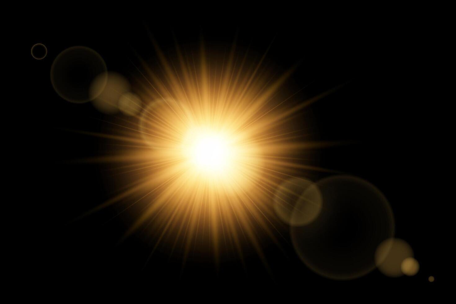 Bright sun flare with radiant glow and vibrant sunbeam. Abstract sunlight effect with golden rays and shiny burst. Perfect for summer, nature and energy themed designs. illustration. vector